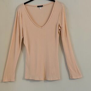 VENUS Pink Long Sleeve V-Neck Top Size L